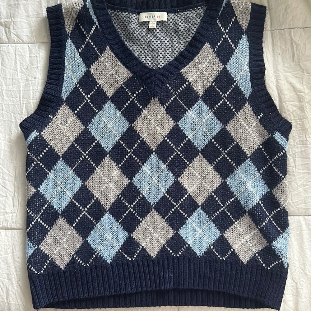 Blue argyle sweater vest from Better Be